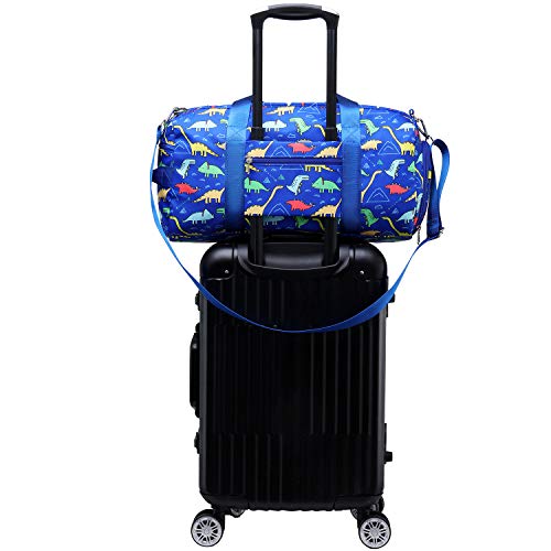 CAMTOP Kids Overnight Duffel Bag for Boys and Girls Carry-On Size Tote for Travel Gym Sport (Dinosaur-Dark Blue)