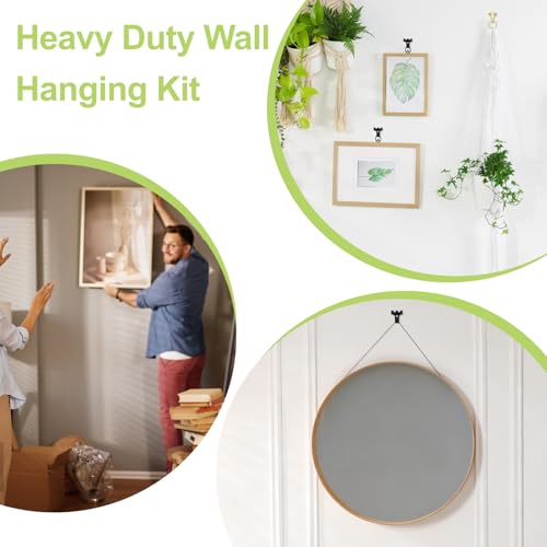 Image of Picture Hanging Kit - 1 Roll 10M Picture Wire & 6 Hanging Hooks & 12 D-Rings with Nails Heavy Duty Picture Hangers for Wall Art, Exhibitions & Galleries(Black)