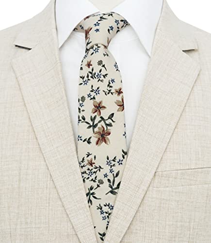 Image of BELLUNO Men's Cotton Floral Skinny Tie, 2.5 inch Width, with Gift Box