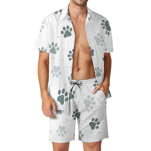 Chemise Hawaïenne Homme Ensemble Vert Patte Anti-Chaleur avec Short et Pantalon de Plage Léger S