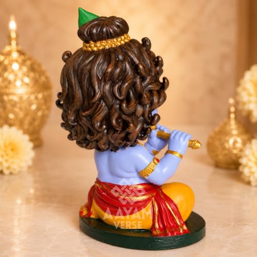 Image of Balroop Blessings Natkhat Krishna Murti for Car Dashboard | 3.5 Inch Cute Laddu Gopal Idol | Premium Hand-Painted UV Resin Murti | Home Temple, Office & Gift