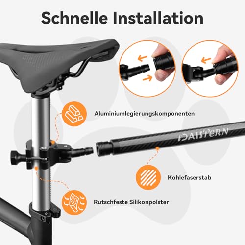 DAISTERN Fahrrad Hundeleine 210° drehbar, Fahrradleine Hund mit Carbonfaser-Griff, stötdämpfende Feder, Dog Bicycle Leash mit Aluminiumlegierungsklemme, Schnellmontagesystem