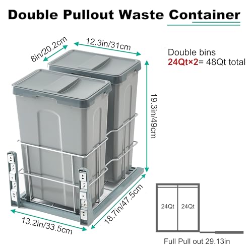 Caneca extraíble doble para gabinete, 24 QT, gris miniatura 3