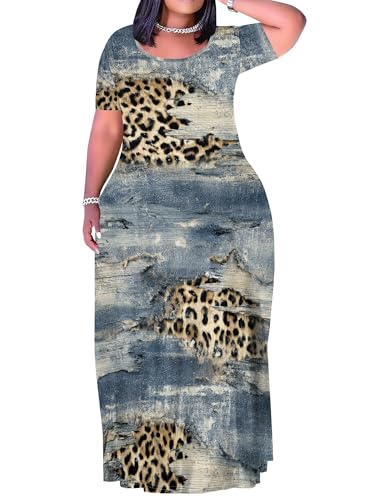 Image of PinkPatty Women's Plus Size Maxi Dresses Short Sleeve Sundress Summer T-Shirt Beach Long Dress with Pockets
