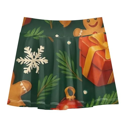 Joisal 2 in 1 Athletic Shorts Girls Skorts Tennis Skirts Kids Pleated Skort Cute Christmas Gingerbread Green 4t2