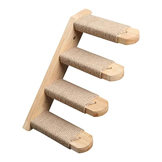 FUKUMARU Kattenklimrek voor wandmontage, 4-traps kattentrap met jute krabben voor katten, zitstang, platform
