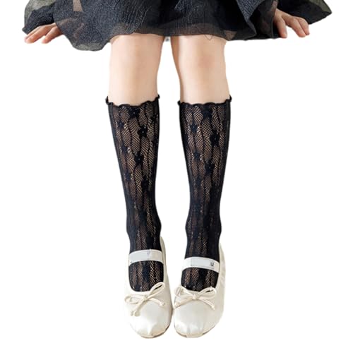 Toddler Socks, Breathable Kids Socks 3-13 Years Girls Middle Tube Sock Stackable with Delicate Flower Pattern