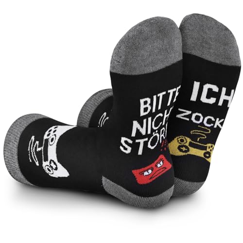 OFFCUP Lustige Gaming Socken Gamer Geschenk Mit Spruch Bitte Nicht Stören Ich Zocke Zocken Socken Lustig Neuheit Geschenke Für Zocker Männer Herren Frauen Damen Weihnachts Valentinstag Geburtstag