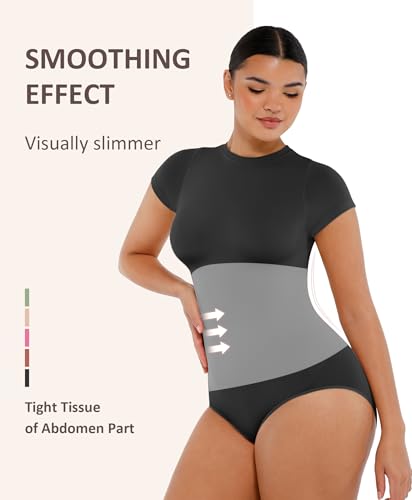 FeelinGirl Shapewear Bodysuit Compression Body Suits Women's Bodysuits High Neck Short Sleeve Plus Size Body Suit Body Shaper3
