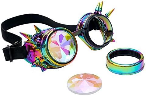 Kaleidoscope Rave Rainbow Crystal Lenses Steampunk Goggles Spike Halloween Colorful