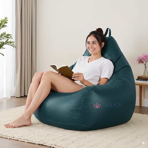 Image of Faux Leather SoftSeat Bean Bag Chair Filled with Beans | Premium Comfortable Durable Stylish Bean Bag for Adults & Kids | Living Room Bedroom Gaming Decor (Teal Blue, 4XL)