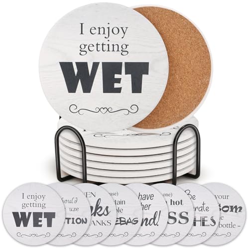Billbotk Funny Coasters Set of 8 Ceramic Absorbent Coasters for Drink White Elephant Gifts for Adults 4 Inches