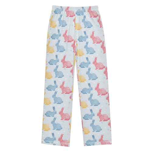 Cute Rabbit Pattern Pajamas Bottoms with Pockets Comfy Pjs Sleepwear Elastic Waistband Pajamas Pants Lounge Pants for 6-14 Years
