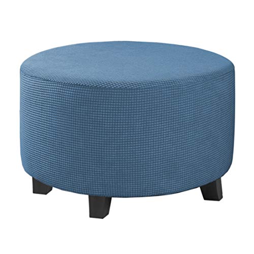 Image of H.VERSAILTEX Ottoman Cover Stretch Ottoman Slipcover Round Ottoman Storage Cover Folding Stool Covers Furniture Protector Cover for Footrest Ottoman Fit Dia 20 inch - 23 inch, Dusty Blue