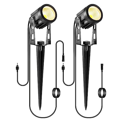 ECOWHO 2 Pack Extendable Landscape Spotlights, Low Voltage Landscape Lighting IP65 Waterproof Outdoor Garden Lights for House Yard Pathway Flag Holiday (2700K Warm White, NO Plug) Cover