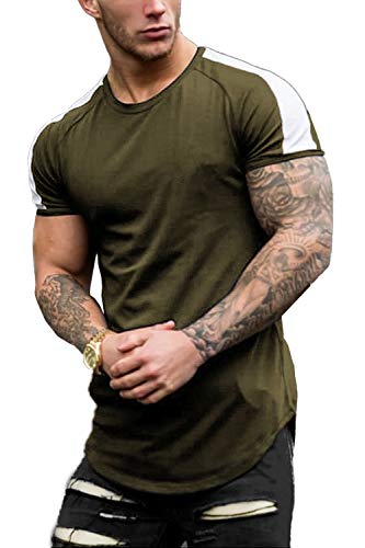 COOFANDY Mens Gym Workout Shirts Short Sleeve Muscle T Shirt Army Green XL