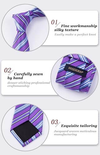 Image of HISDERN Stripe Tie Mens Ties with Pocket Square Set Classic 3.4'' Silk Formal Necktie Handkerchief for Business Wedding