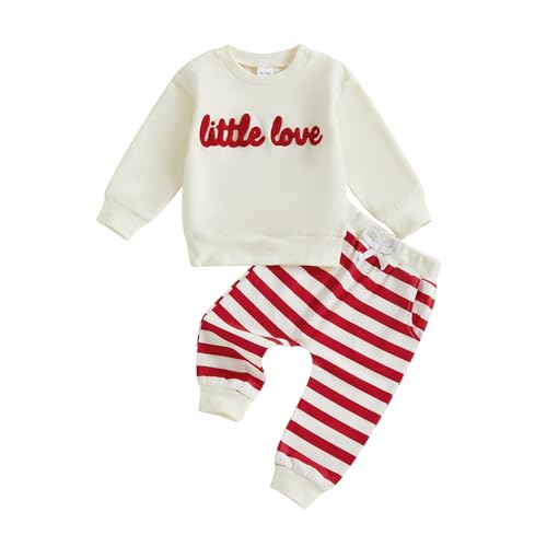 Socutebabe Baby Boy Valentines Day Outfit Winter Clothes Little Love Long Sleeve Sweatshirts Pants Toddler Infant Clothing (Beige 3-6 Months)