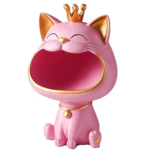 Moaobooh Figura de Gato de la Suerte, Escultura y Caja de Almacenamiento para Llaves, Casa para la Entrada, Gato Riendo (Rosa)