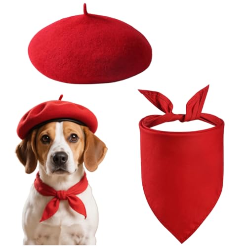 Set Disfraz Artista para Perro Boina Roja y Pañuelo