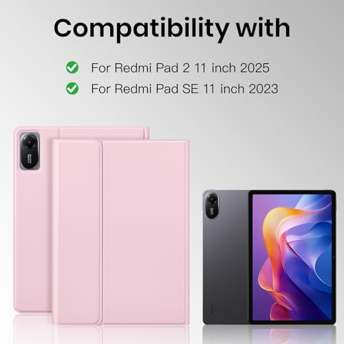 Teclado para Xiaomi Redmi Pad 2 11" funda rosa con bluetooth desmontable 3