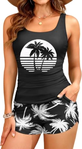 Women's American Flag Graphic Two-Piece Tankini Swimsuits 4th of July Tankini Tank Top Sets Swimwear with Two Side Pockets