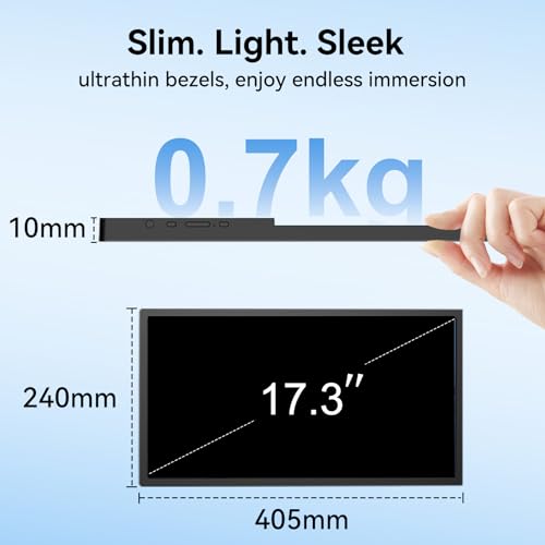 Image of Portable Large Screen Monitor, 17.3 inch Portable Monitor HDMI USB-C IPS External Screen Small, Built-in Dual Speakers Gaming for Laptop PC, Plug & Play, Lightweight Small Monitor for On-The-Go Use, Black