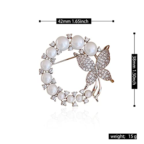 Image of GBAHFY Butterfly Pearl Brooch Gold Elegant Bridal Vintage Style Pins Wedding Banquet Anniversary Brooch for Women