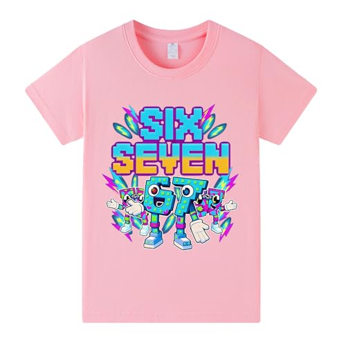 Banxidi 67 t-Shirt Boys Girls 100% Cotton Summer Six Seven t Shirt ve Day Kids Shirts Printed Sports Short Sleeves Tops Pink