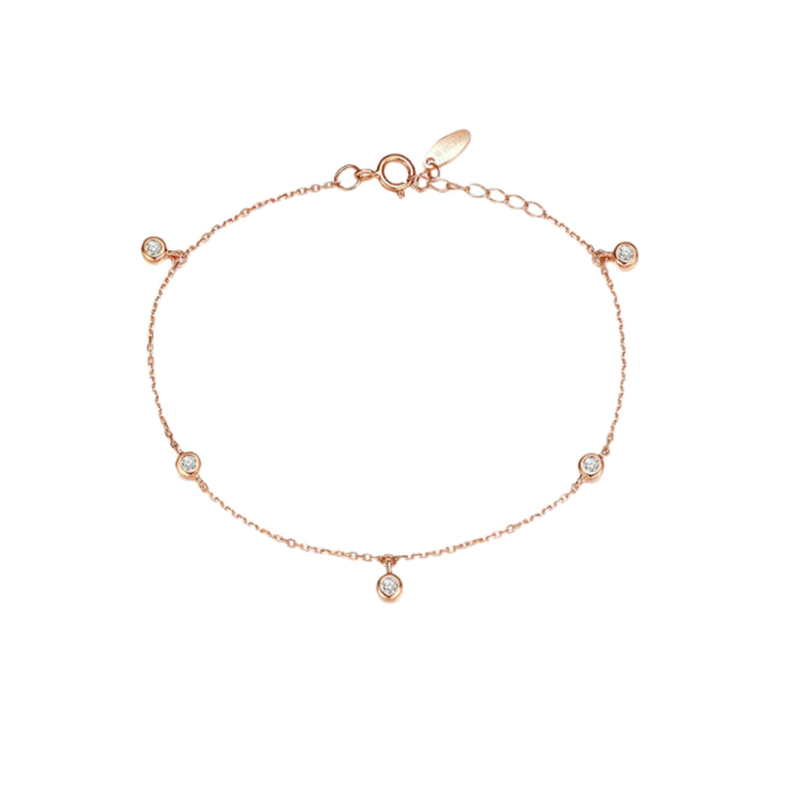 Pulseras de cadena para mujer, oro rosa redondo, diamantes de 0,15 quilates, pulsera para novia
