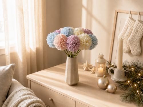 Image of Mandy's 12pcs Artificial Multicolor Ball Chrysanthemum Flowers