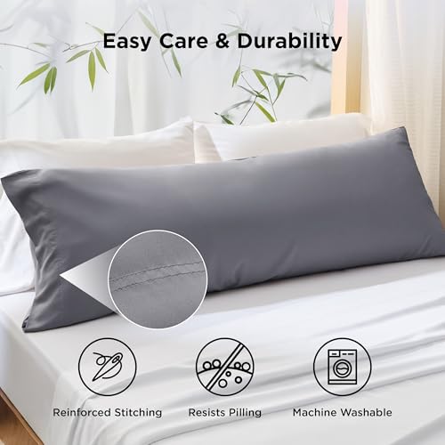 Image of Bedsure PureWoven Body Long Pillowcase, 100% Rayon Derived from Bamboo | Cooling Pillow Case, Similar to Silk Pillow Cover with Envelope Closure, Room Decor Gift, Silver Grey, 20x54 Inches, 1 Pack