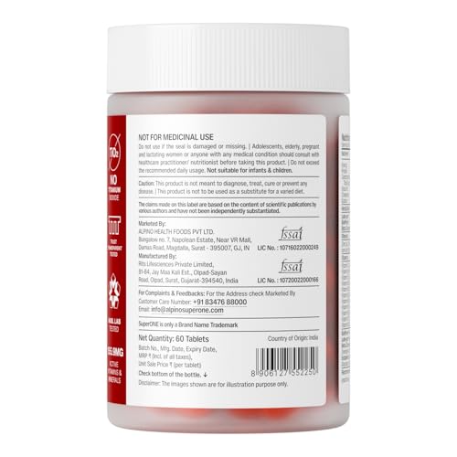 Image of Alpino SuperONE Daily Multivitamin Tablets | Vitamins & Minerals with Zinc, Iron, Vitamin C, D & B-Complex | Energy, Immunity & Bone Support | 60 Tablets