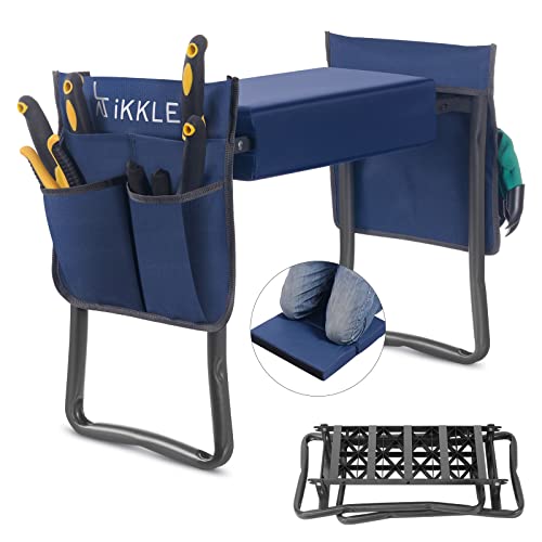 Patented Garden Kneeler and Seat Heavy Duty, Upgraded Garden Bench with Thicker Wider Soft Detachable Kneeling Pad, with 2 Tool Store Pouches, Nice for Mother Father Gardeners
