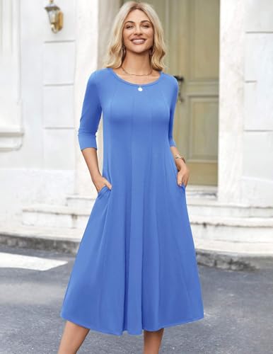Image of HOTOUCH Women's 3 /4 Sleeve A-line and Flare Midi Long Dress