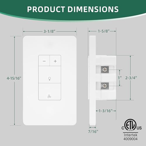 Image of Akicon Dimmer Switch for Exhaust Fan with Light, Single Pole Fan Light Switch, Neutral Wire Needed, White