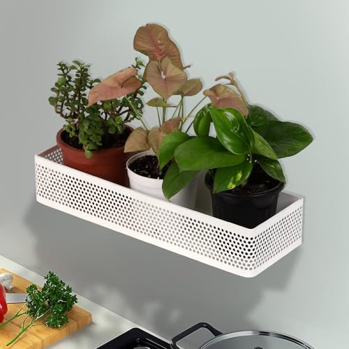 Image of SHIOK DECOR Long Metal Floating Wall Shelf Rack,for Decoration of Wall Living Room, Bedroom & Kitchen,Rack for Showpieces,Planter & Organizing Display Decorative Items - White 2pcs
