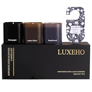 Luxury Scented Candle Gift Set 3-Pack | Champagne, Sandalwood & Amber | Clean Soy Wax | for Women & Men (4.23 oz Each) | 75 Hour Burn Time