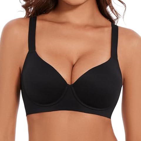 Dreamcountry Smoothing Push Up Bras for Women Soft Comfort Padded Underwire Bra for Full Support and Lift, Black, XL Cover