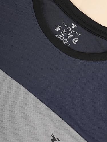 Image of TECHNOSPORT Men's Slim Fit Polyester Color Block Athleisure Crew Neck T-Shirt with Full Sleeve, Moisture Wicking and Quick Dry