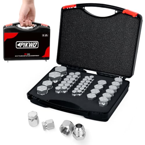 Pikwo 80Pcs JIC 37° Flare Cap and Plug Kit Hose Tube and Pipe Fitting Set Hydraulic Cap and Plug Kit Galvanized 45# Steel with Precision Threading Dash Sizes -04-06 -08-10 -12-16