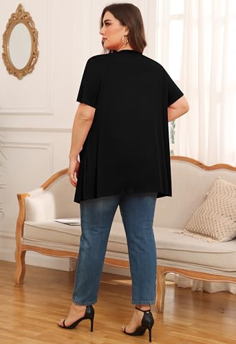 Image of Plus Size Cardigan for Women Lightweight Short Sleeve Summer Open Front Dressy Light Cardigan Drape Duster 4XL Black