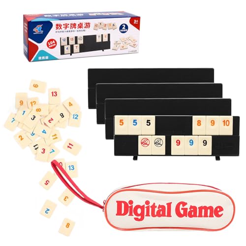 SOOFAM Rummy SetTravel Size Rummy Tiles Game with Portable BagMini Rummy Cube Game for Adult and KidsClassic 106 Rummy Game set with 4 Racks2-4 palyersTravel Game