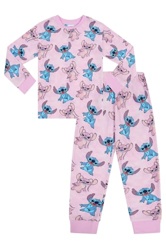 Disney Conjunto de pijama largo para niñas de Lilo and Stitch de forro polar y ángel, color rosa, rosa, 13-14 años