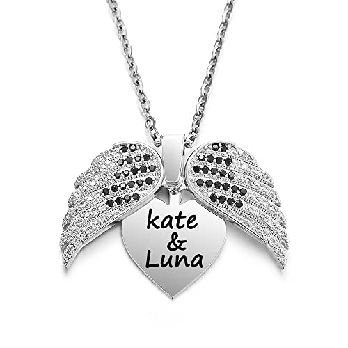 Custom Angel Wings Necklace, Wings Name Necklace, Valentines Gift, Guardian Angel Wing, Personalized Gift For Her, Name Neklace