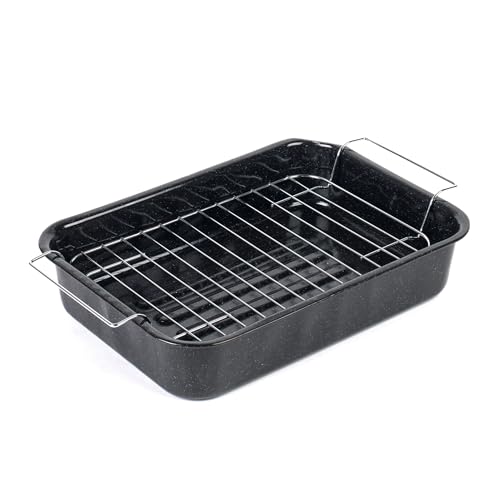 Russell Hobbs COMBO-1922 Vitreous Enamel 34cm Roaster and 36 cm Roasting Pot with Lid -Durable Steel Ovenware, Rectangular Roasting Pan with Stainless Steel Rack, Dishwasher Safe, Black - Image 5