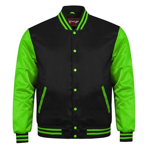 Men,s Letterman Bomber Style BasketBall Jacket Premium Satin Black Body & Multicolor Sleeves Jacket