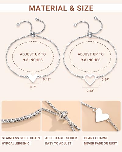 2 Pcs Matching Bracelets Heart Adjustable Gifts for Women Bestie Best Friend Friendship3