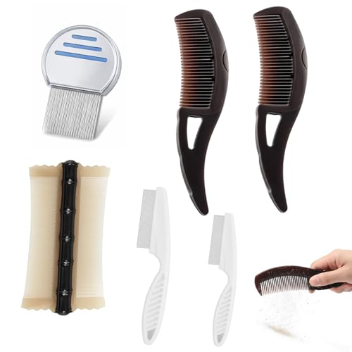 6-teiliges Set Schuppenkamm Kopfhaut Massage Bürste mit Scalp Brush und Haarkämmen Inklusive Flohkamm und Kamm für effektive Pflege