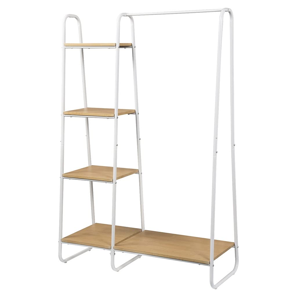 MOBYGKFY Clothes Rack Stand Hanging Clothes Quilt Shoes Bags Organizer Coat Rack with 4 Shelves 102x40x150cm(Argento)